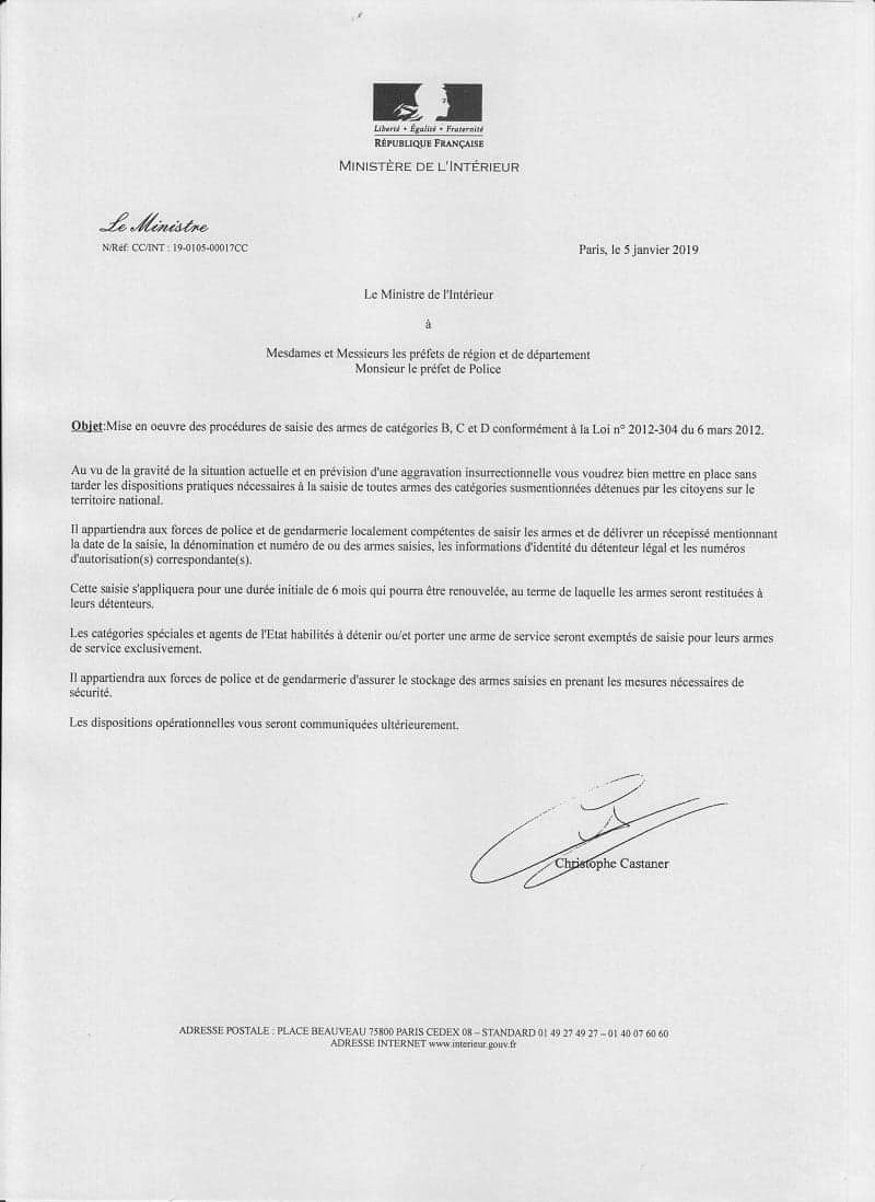 Lettre Castaner Armes